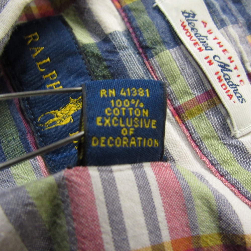 Ralph Lauren Shirt Mens Large Bleeding Madras Fade Plaid Natural Dye Preppy Slim - Picture 6 of 10